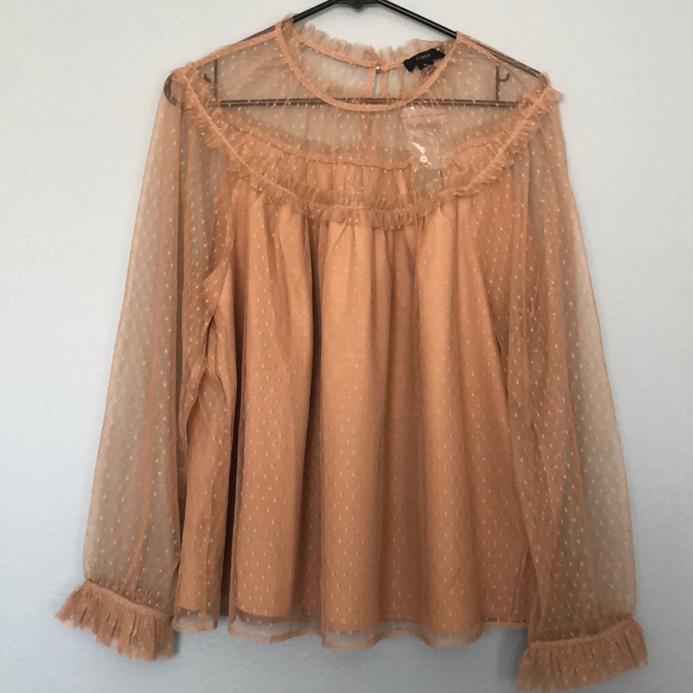BNWT J Crew Ruffle-Trim Dot Tulle Top